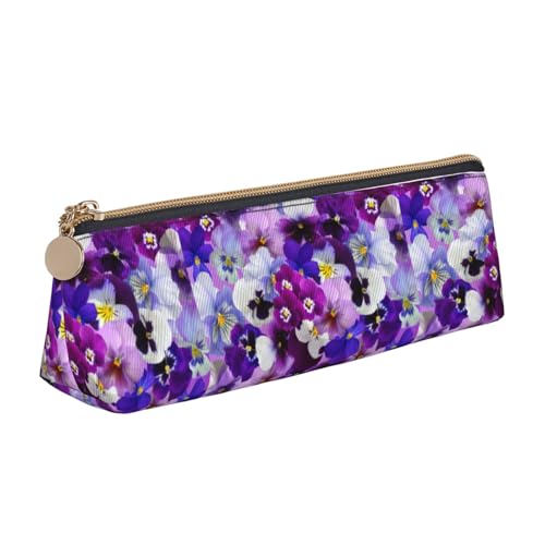 NBAGHPQ Federmäppchen mit violettem Blumendruck, aus Leder, hohe Kapazität, mit Reißverschluss, dreieckig, für Jungen und Mädchen von NBAGHPQ