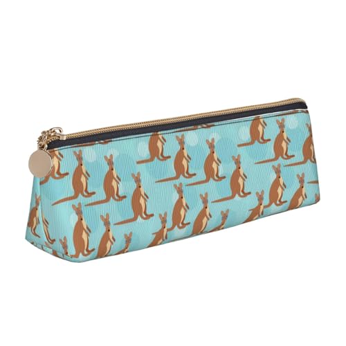 NBAGHPQ Funny for Kangaroo Zoo Print Stylish High Capacity Leather Pencil Case Zippered Triangle Pouch Pens Boys Girls von NBAGHPQ