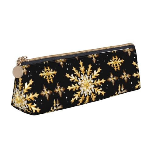 NBAGHPQ Goldene Weihnachts-Schneeflocken-Druck, stilvolles Leder-Federmäppchen mit Reißverschluss, dreieckig, für Jungen und Mädchen von NBAGHPQ