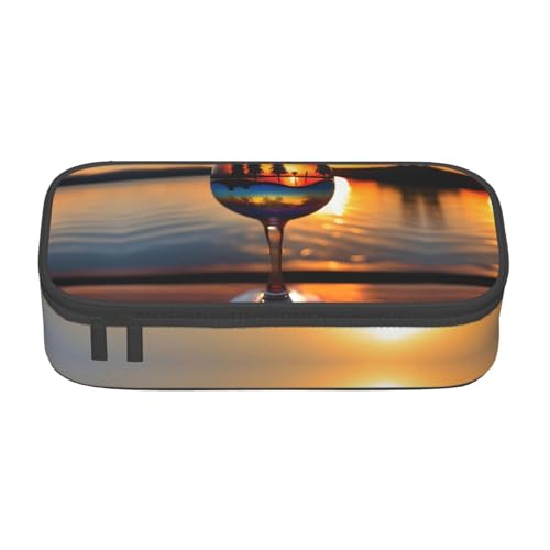 NBAGHPQ Großes Federmäppchen mit Sonnenuntergangs-Weinglas-Aufdruck, Schreibwaren-Organizer, Teenager, Studenten, Erwachsene von NBAGHPQ