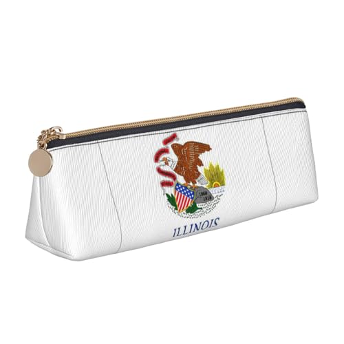 NBAGHPQ Illinois Federmäppchen mit Staatsflaggen-Druck, stilvolles Leder-Federmäppchen, mit Reißverschluss, dreieckig, für Jungen und Mädchen von NBAGHPQ