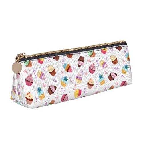 NBAGHPQ Köstliches Federmäppchen aus Leder mit Cupcake-Aufdruck, hohe Kapazität, mit Reißverschluss, dreieckig, für Jungen und Mädchen von NBAGHPQ