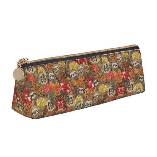 NBAGHPQ Lustiges Federmäppchen mit Faultier-Aufdruck, stilvolles Federmäppchen aus Leder, mit Reißverschluss, dreieckig, für Jungen und Mädchen von NBAGHPQ