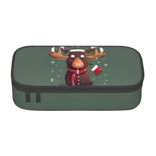 NBAGHPQ Lustiges Weihnachts-Federmäppchen mit Elchkopf-Aufdruck, große Aufbewahrung, Federmäppchen, Schreibwaren-Organizer, Teenager, Studenten, Erwachsene von NBAGHPQ