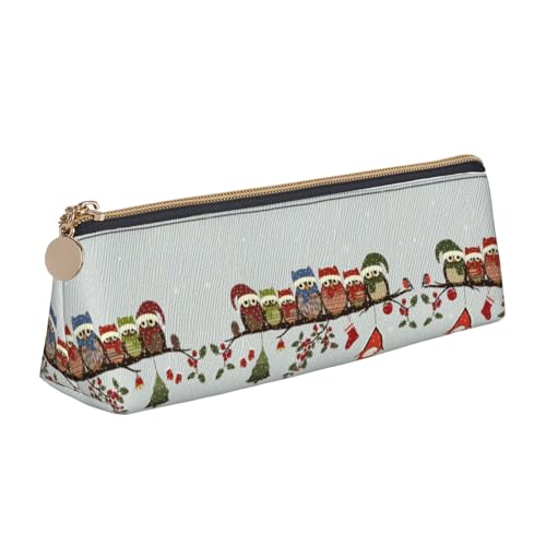 NBAGHPQ Niedliche Weihnachts-Eulen auf Ast, stilvoll, hohe Kapazität, Leder-Federmäppchen, Reißverschluss, Dreiecktasche, Stifte, Jungen und Mädchen von NBAGHPQ
