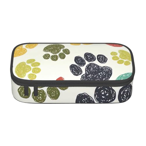 NBAGHPQ Niedliches buntes Federmäppchen mit Hundepfotenabdruck, großes Aufbewahrungs-Federmäppchen, Schreibwaren-Organizer, Teenager, Studenten, Erwachsene von NBAGHPQ