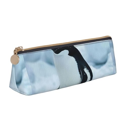 NBAGHPQ Pinguin-Druck, stilvolles Federmäppchen aus Leder, hohe Kapazität, mit Reißverschluss, dreieckig, für Jungen und Mädchen von NBAGHPQ
