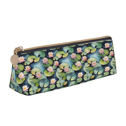 NBAGHPQ Schwarzes Federmäppchen mit Lilienblöcken, hochwertiges Leder, mit Reißverschluss, dreieckig, für Jungen und Mädchen von NBAGHPQ