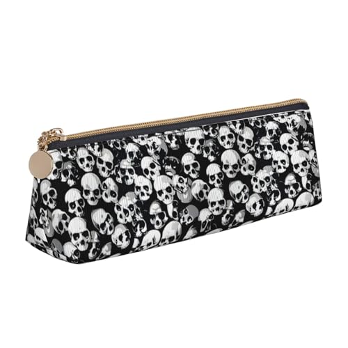 NBAGHPQ Schwarzes Federmäppchen mit Totenkopf-Aufdruck, hohe Kapazität, Leder, mit Reißverschluss, dreieckig, für Jungen und Mädchen von NBAGHPQ