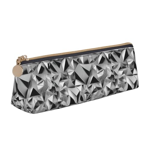 NBAGHPQ Silberfarbenes Federmäppchen mit geometrischem Figurendruck, stilvolles Federmäppchen aus Leder mit Reißverschluss, dreieckig, für Jungen und Mädchen von NBAGHPQ