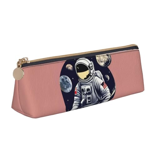 NBAGHPQ Stylisches Federmäppchen aus Leder, Motiv: Astronaut auf dem Mond, mit Reißverschluss, für Jungen und Mädchen von NBAGHPQ