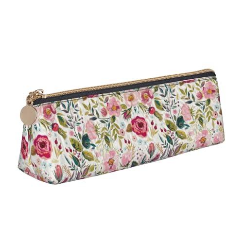 NBAGHPQ Stylisches Federmäppchen aus Leder mit Blumenblatt-Aufdruck, hohe Kapazität, mit Reißverschluss, dreieckig, für Jungen und Mädchen von NBAGHPQ