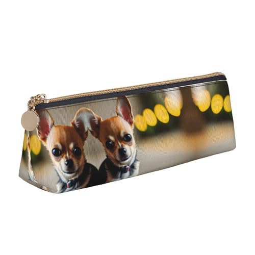 NBAGHPQ Stylisches Federmäppchen aus Leder mit Chihuahua-Motiv, mit Reißverschluss, dreieckig, für Jungen und Mädchen von NBAGHPQ