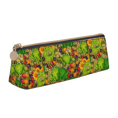 NBAGHPQ Stylisches Federmäppchen aus Leder mit Frosch-Aufdruck, hohe Kapazität, mit Reißverschluss, dreieckig, für Jungen und Mädchen von NBAGHPQ