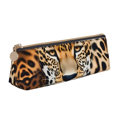NBAGHPQ Stylisches Federmäppchen aus Leder mit Leopardenmuster und Reißverschluss, dreieckig, für Jungen und Mädchen von NBAGHPQ