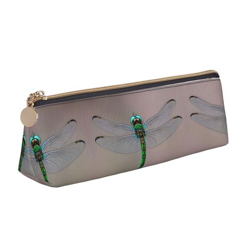 NBAGHPQ Stylisches Federmäppchen aus Leder mit Libellen-Aufdruck, hohe Kapazität, mit Reißverschluss, dreieckig, für Jungen und Mädchen von NBAGHPQ