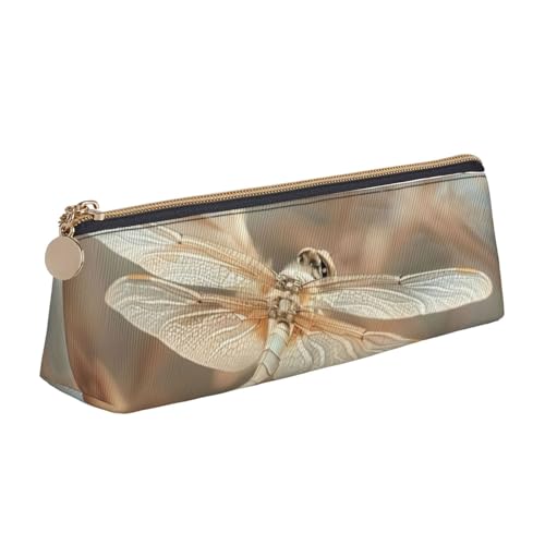 NBAGHPQ Stylisches Federmäppchen aus Leder mit Libellen- und Blumendruck, hohe Kapazität, mit Reißverschluss, dreieckig, für Jungen und Mädchen von NBAGHPQ