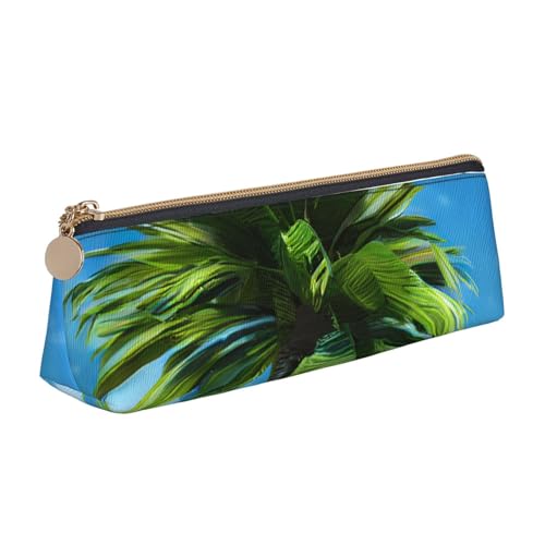 NBAGHPQ Stylisches Federmäppchen aus Leder mit Sommerpalmen-Aufdruck, hohe Kapazität, Reißverschluss, dreieckig, für Jungen und Mädchen von NBAGHPQ