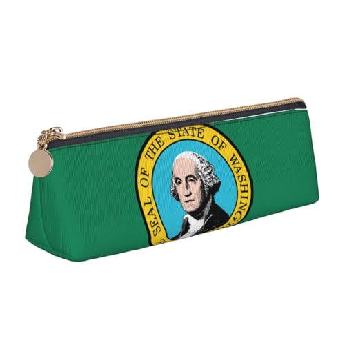 NBAGHPQ Stylisches Federmäppchen aus Leder mit Washington-Flagge, mit Reißverschluss, dreieckig, für Jungen und Mädchen von NBAGHPQ