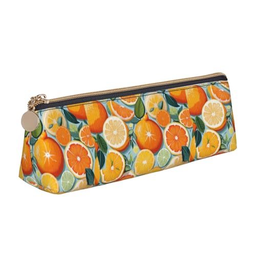 NBAGHPQ Stylisches Federmäppchen aus Leder mit Zitrusfrüchten, mit Reißverschluss, dreieckig, für Jungen und Mädchen von NBAGHPQ