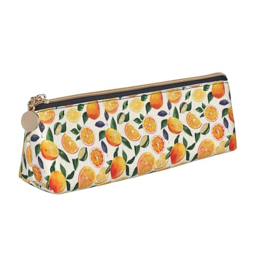 NBAGHPQ Stylisches Federmäppchen aus Leder mit Zitrusfrüchten, mit Reißverschluss, dreieckig, für Jungen und Mädchen von NBAGHPQ