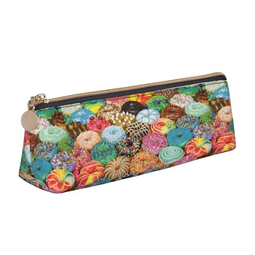 NBAGHPQ Stylisches Federmäppchen mit Donuts-Aufdruck, hohe Kapazität, aus Leder, mit Reißverschluss, dreieckig, für Jungen und Mädchen von NBAGHPQ