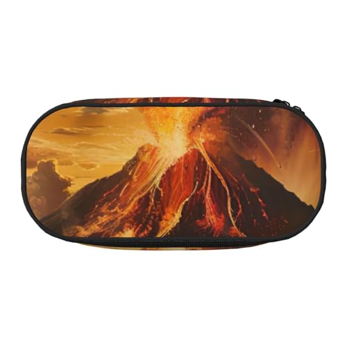 Tragbares Federmäppchen, Motiv: Vulkandruck, leicht, geräumig, für Schule, Make-up, Aufbewahrung, Schwarz , Einheitsgröße, Taschen-Organizer von NBAGHPQ