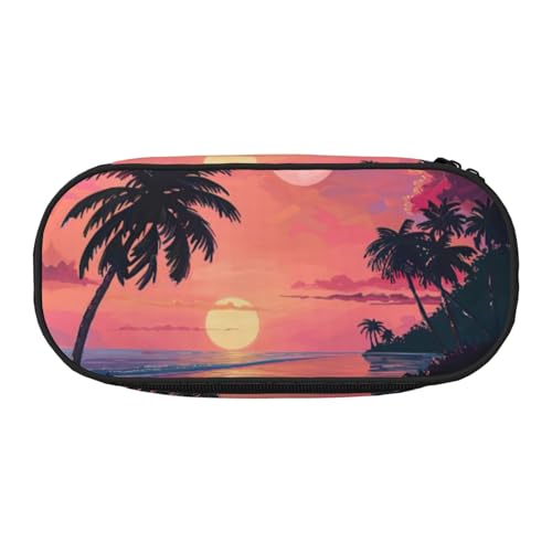 Tragbares Federmäppchen, Motiv: tropischer Sonnenuntergang, leicht, geräumiges Federmäppchen, Schulbedarf, Make-up-Aufbewahrung, Schwarz , Einheitsgröße, Taschen-Organizer von NBAGHPQ