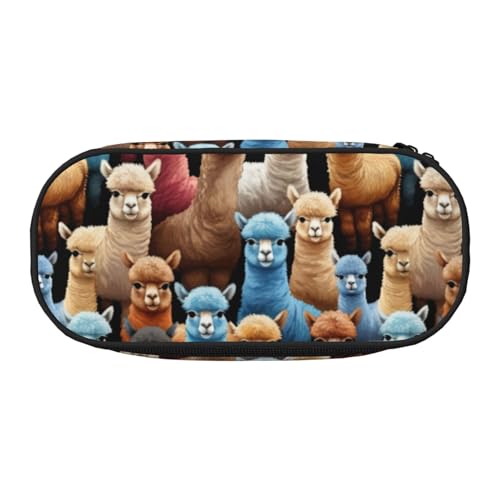 Tragbares Federmäppchen mit Alpaka-Aufdruck, geräumiges Federmäppchen, Schulbedarf, Make-up-Aufbewahrung, Schwarz , Einheitsgröße, Taschen-Organizer von NBAGHPQ