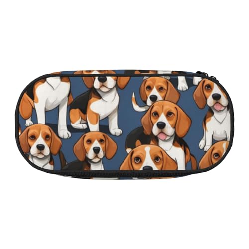 Tragbares Federmäppchen mit Beagle-Hunde-Aufdruck, geräumiges Federmäppchen, Schulbedarf, Make-up-Aufbewahrung, Schwarz , Einheitsgröße, Taschen-Organizer von NBAGHPQ