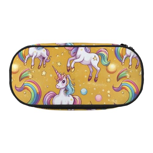 Tragbares Federmäppchen mit Einhorn-Design, leicht, geräumiges Federmäppchen, Schulbedarf, Make-up-Aufbewahrung, Schwarz , Einheitsgröße, Taschen-Organizer von NBAGHPQ