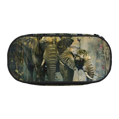 Tragbares Federmäppchen mit Elefantenmotiv, geräumiges Federmäppchen, Schulbedarf, Make-up-Aufbewahrung, Schwarz , Einheitsgröße, Taschen-Organizer von NBAGHPQ