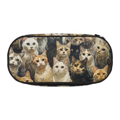 Tragbares Federmäppchen mit Katzendruck, geräumiges Federmäppchen, Schulbedarf, Make-up-Aufbewahrung, Schwarz , Einheitsgröße, Taschen-Organizer von NBAGHPQ