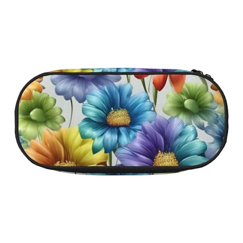 Tragbares Federmäppchen mit Regenbogen-Blumendruck, geräumiges Federmäppchen, Schulbedarf, Make-up-Aufbewahrung, Schwarz , Einheitsgröße, Taschen-Organizer von NBAGHPQ