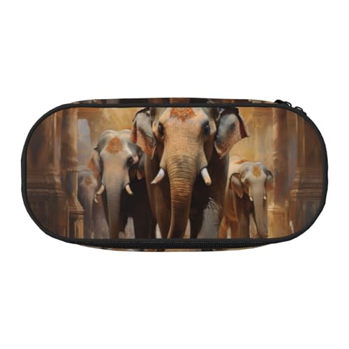 Tragbares Federmäppchen mit asiatischem Elefanten-Aufdruck, geräumiges Federmäppchen, Schulbedarf, Make-up-Aufbewahrung, Schwarz , Einheitsgröße, Taschen-Organizer von NBAGHPQ