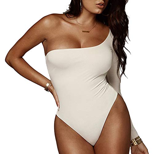 NBBNYJ Damen Elegant Body Sommer Top Schulterfrei One Shoulder Bodysuit Dessous Rompers Jumpsuit Leotard Overalls (Weiß, Large) von NBBNYJ