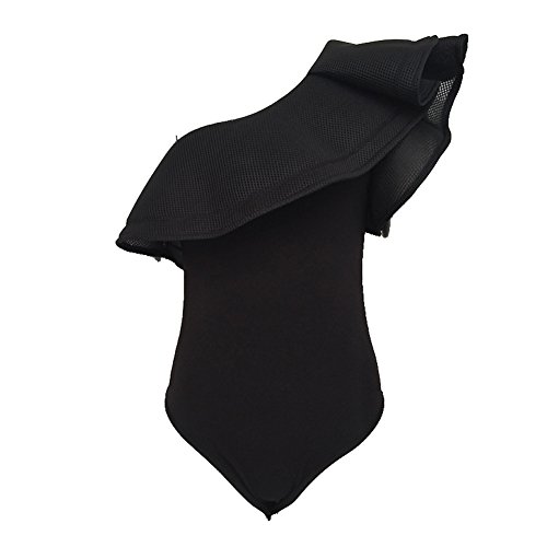 NBBNYJ Damen Elegant Body Sommer Top Schulterfrei Rüschen One Shoulder Bodysuit Jumpsuit Leotard Tops Overalls (Schwarz, M) von NBBNYJ