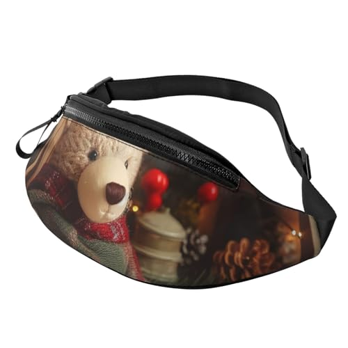 Bauchtasche für Plattenspieler für Damen und Herren, modische Hüfttasche, verstellbare Gürteltasche für Workout, Laufen, Reisen, lässige Hüfttasche, Bär mit Weihnachtsbaumzweig, Einheitsgröße von NBCCDVSH