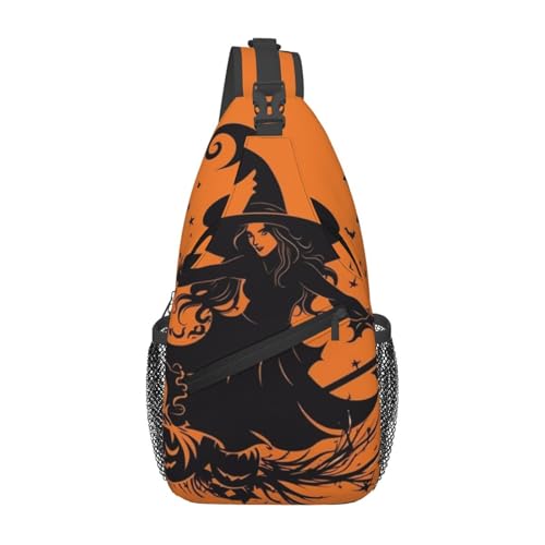 Crossbody Sling Rucksack Damen Herren Bauchtasche Happy Pinguin Sling Bag Reise Wandern Gürtel Brusttasche Tagesrucksack, Halloween Hexe fliegend, Einheitsgröße Crossbody Sling Rucksack Damen Herren Bauchtasche Happy Pinguin Sling Bag Reise Wandern Gürtel Brusttasche Tagesrucksack, Halloween Hexe fliegend, Einheitsgröße von NBCCDVSH