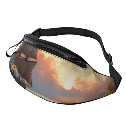 Gruseliges Schiff auf See Bauchtasche für Damen und Herren, modische Hüfttasche, verstellbare Gürteltasche für Workout, Laufen, Reisen, lässige Hüfttasche, Segelboot-Landschaft, Einheitsgröße von NBCCDVSH