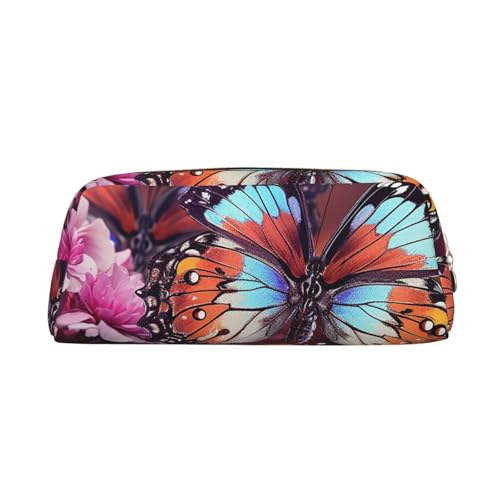 Leder-Federmäppchen mit Reißverschluss, stilvoller Stifthalter, ästhetisches Federmäppchen für Damen und Herren, Leder-Federmäppchen, bunte Schmetterlinge auf Blumen, Stifteetui für Arbeit, Büro Leder-Federmäppchen mit Reißverschluss, stilvoller Stifthalter, ästhetisches Federmäppchen für Damen und Herren, Leder-Federmäppchen, bunte Schmetterlinge auf Blumen, Stifteetui für Arbeit, Büro von NBCCDVSH
