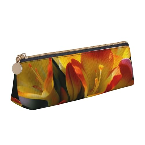 Leder-Federmäppchen mit Reißverschluss, stilvoller Stifthalter, ästhetisches Stifteetui für Damen und Herren, Leder-Federmäppchen mit Freesie, schöne Pflanze, Blume, Stiftebeutel für Arbeit, Büro von NBCCDVSH