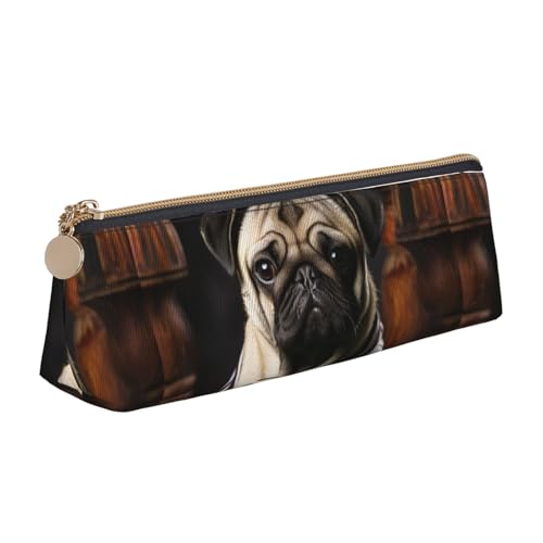 Leder-Federmäppchen mit Reißverschluss, stilvoller Stifthalter, ästhetisches Stifteetui für Damen und Herren, Leder-Federmäppchen mit Mops, Fußball, Stifteetui für Arbeit, Büro, Reisen, Federmäppchen von NBCCDVSH