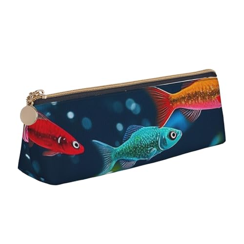 Leder-Federmäppchen mit Reißverschluss, stilvoller Stifthalter, ästhetisches Stifteetui für Damen und Herren, Leder-Federmäppchen unter Wasser, bunte Elritzen, Stifteetui für Arbeit, Büro, Reisen von NBCCDVSH