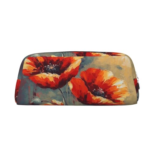 NBCCDVSH Leder-Federmäppchen mit Reißverschluss, stilvoller Stifthalter, ästhetisches Federmäppchen für Damen und Herren, Leder-Federmäppchen, einfaches Blumen-Ölgemälde, Stifteetui für Arbeit, Büro von NBCCDVSH