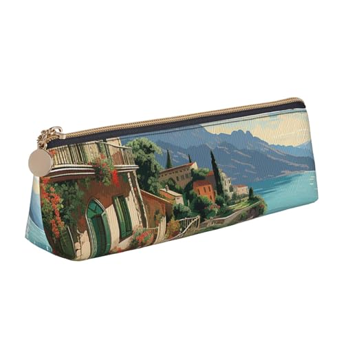 NBCCDVSH Leder-Federmäppchen mit Reißverschluss, stilvoller Stifthalter, ästhetisches Federmäppchen für Damen und Herren, Leder-Federmäppchen, mediterran, Sommer, Stifteetui für Arbeit, Büro, Reisen von NBCCDVSH