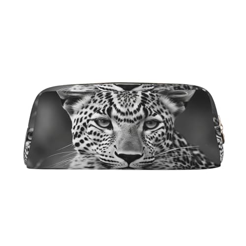 NBCCDVSH Leder-Federmäppchen mit Reißverschluss, stilvoller Stifthalter, ästhetisches Federmäppchen für Damen und Herren, Leder-Federmäppchen, schwarz-weiß, Leopardenmuster, Stifteetui für Arbeit von NBCCDVSH