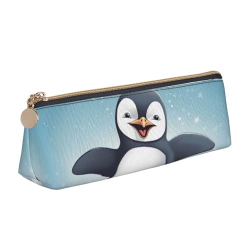 NBCCDVSH Leder-Federmäppchen mit Reißverschluss, stilvoller Stifthalter, ästhetisches Stifteetui für Damen und Herren, Leder-Federmäppchen, Happy Pinguin, Stifteetui für Arbeit, Büro, Reisen von NBCCDVSH
