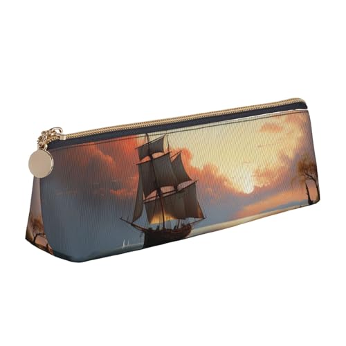 NBCCDVSH Leder-Federmäppchen mit Reißverschluss, stilvoller Stifthalter, ästhetisches Stifteetui für Damen und Herren, Leder-Federmäppchen, gruseliges Schiff auf See, Stifttasche für Arbeit, Büro von NBCCDVSH