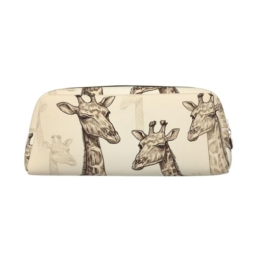 NBCCDVSH Leder-Federmäppchen mit Reißverschluss, stilvoller Stifthalter, ästhetisches Stifteetui für Damen und Herren, Leder-Federmäppchen, handgezeichnete Giraffen, Stifttasche für Arbeit, Büro von NBCCDVSH